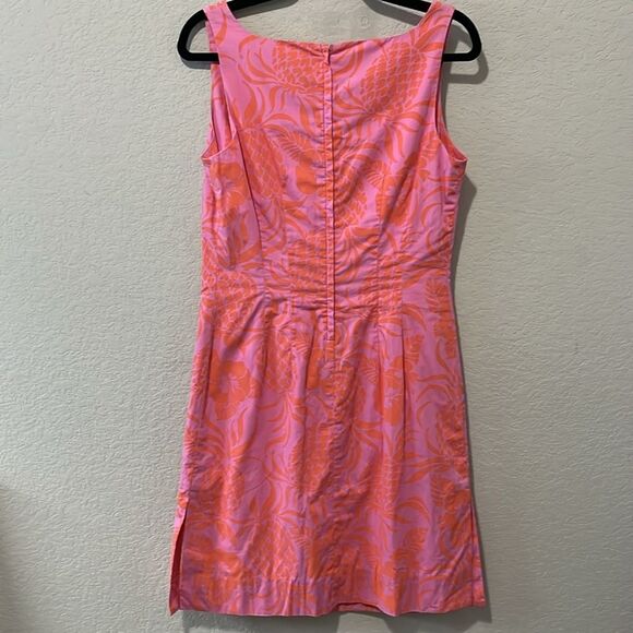 LILLY PULITZER Pink and Orange Floral Dress, Side Slits, Split Neckline, Size 6 - Picture 5 of 8
